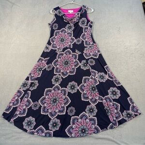 Signature by Robbie Bee’s navy & pink floral sleeveless maxi dress, size PS